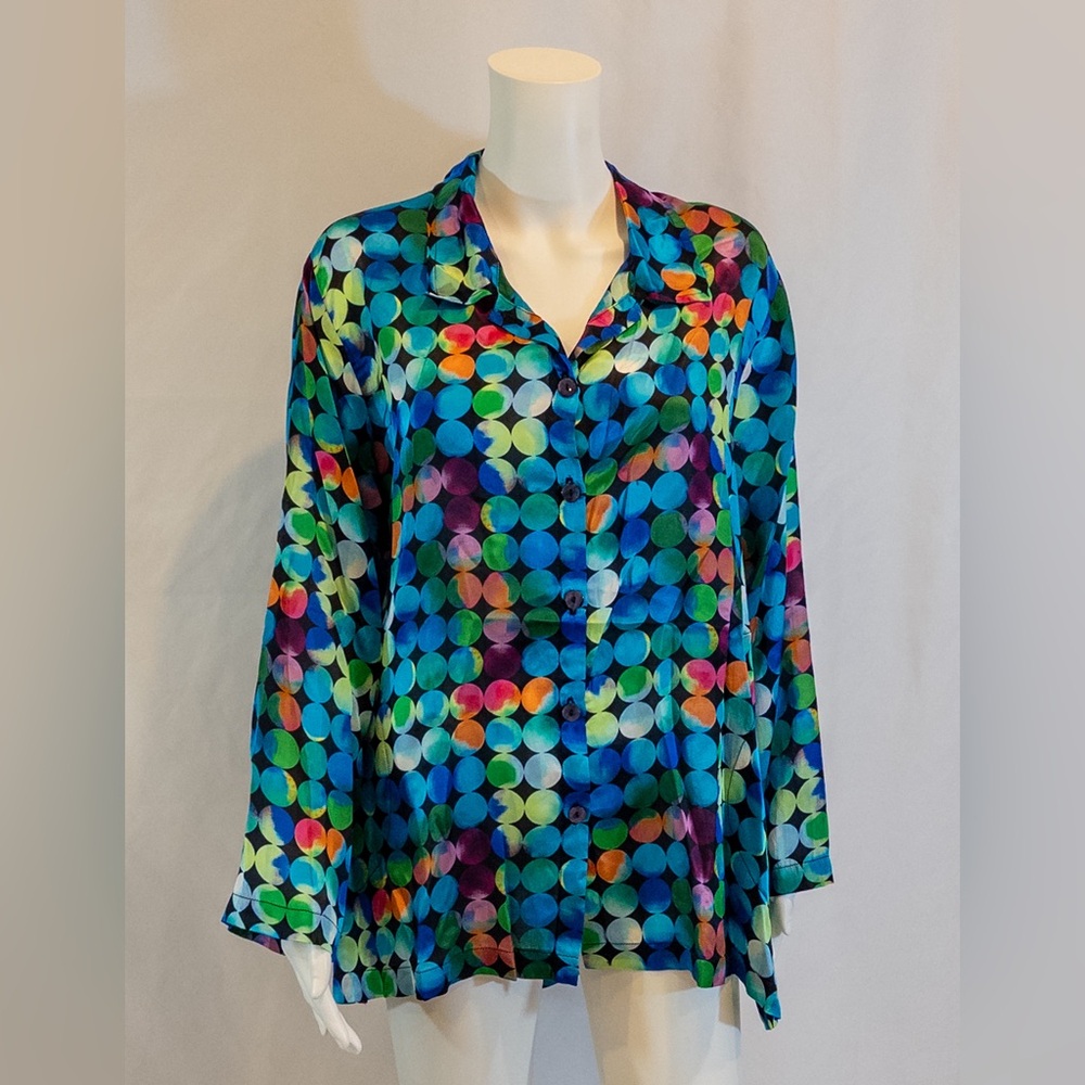 Carol Turner Vibrant Colors Silk Blend Long Sleeve Button Front Blouse- XL